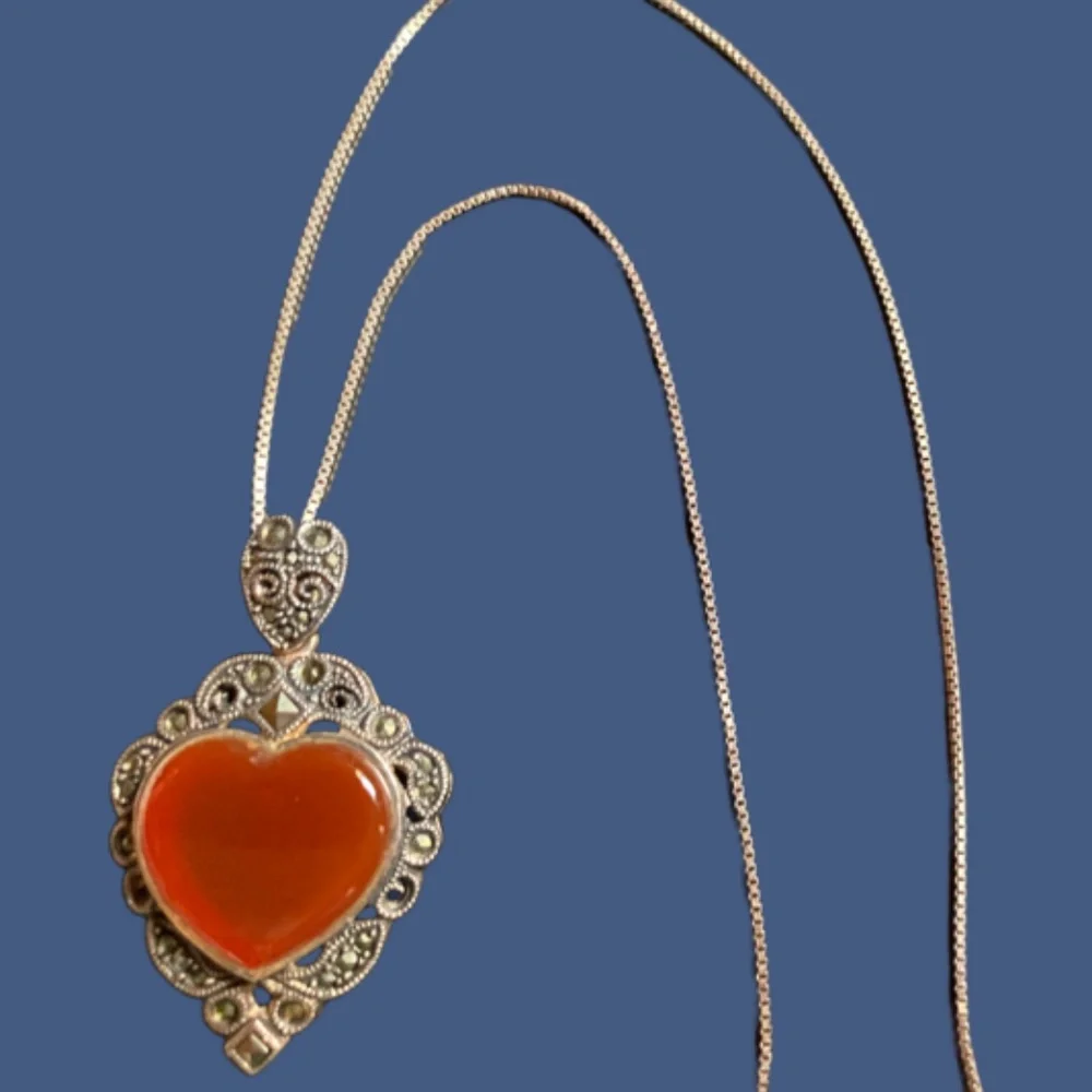 Sterling Silver & Marcasite Heart Shaped Necklace - Picture 2 of 7
